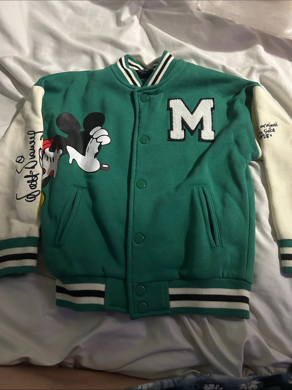 Disney Green and White Mickey Varsity Jacket